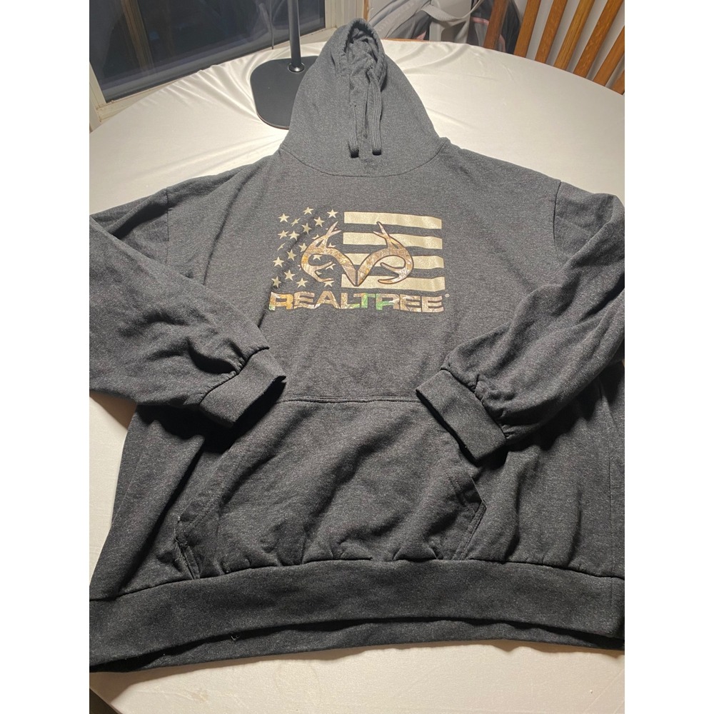 Realtree Staghorn Outfitters Mens XXL Gray American Flag Camo Logo Hoodie
